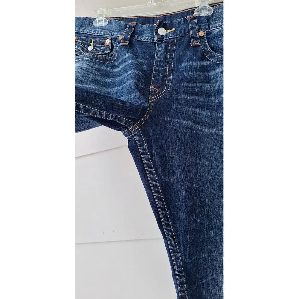 True Religion World Tour Ricky Flap Relaxed Straight Men's Blue Jeans Size 38x33